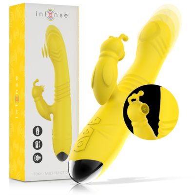 INTENSE – TOKY VIBRADOR MULTIFUNCIÓN RECARGABLE UP & DOWN CON ESTIMULADOR DE CLITORIS AMARILLO
