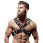 FETISH SUBMISSIVE ATTITUDE – ARNÉS ECOPIEL PECHO CRUZADO CON REMACHES HOMBRE