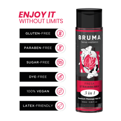 BRUMA – ACEITE DE MASAJE PREMIUM EFECTO CALOR SABOR FRESA 3 EN 1 – 100 ML