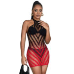 SUBBLIME – 952242 VESTIDO DE REJILLA ELÁSTICO DEGRADADO ROJO Y NEGRO TALLA ÚNICA