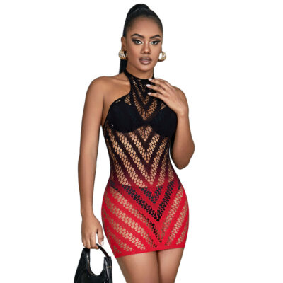 SUBBLIME – 952242 VESTIDO DE REJILLA ELÁSTICO DEGRADADO ROJO Y NEGRO TALLA ÚNICA