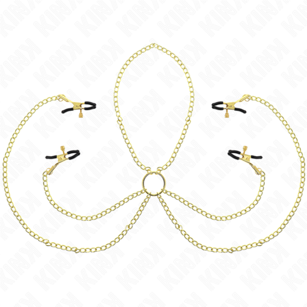KINK – PINZAS PARA PEZONES Y CLÍTORIS 4 ENGANCHES AJUSTABLE DORADO