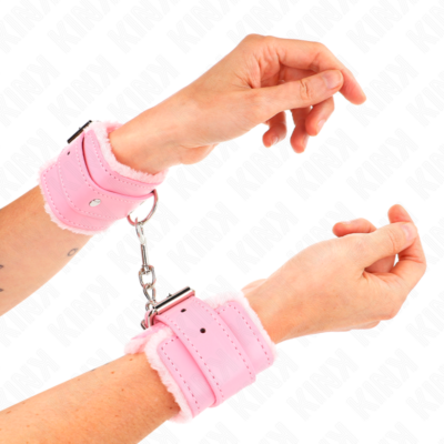 KINK – MUÑEQUERAS FORRADAS ROSA CON CORREA ROSA AJUSTABLE 20-29 CM X 5.5 CM