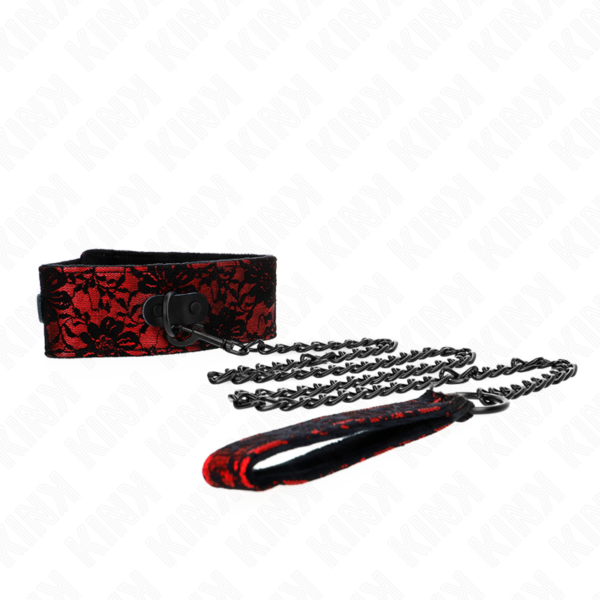 KINK – COLLAR CON CORREA 105 CM DE ENCAJE CON CINTURÓN DE CUERO REAL 44 X 5.5 CM