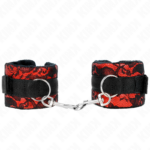 KINK – MUÑEQUERAS CORTAS DE ENCAJE TERCIOPELO Y UNIÓN DE NYLON ROJO/NEGRO 23 X 6.5 CM