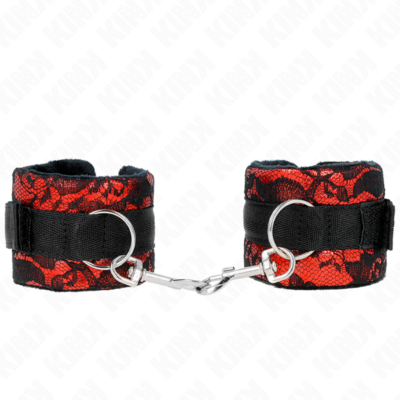 KINK – MUÑEQUERAS CORTAS DE ENCAJE TERCIOPELO Y UNIÓN DE NYLON ROJO/NEGRO 23 X 6.5 CM