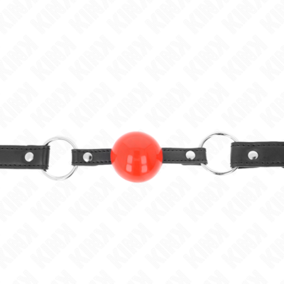 KINK – MORDAZA DE BOLA 4 CM CON CANDADO BOLA ROJA CORREA NEGRA 60 x 2 CM