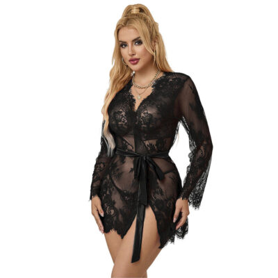 SUBBLIME – 953768 CAMISÓN DE ENCAJE + TANGA NEGRO L/XL
