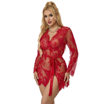 SUBBLIME – 953782 CAMISÓN DE ENCAJE + TANGA ROJO L/XL