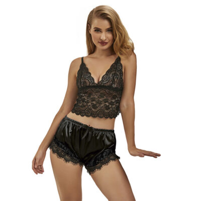 SUBBLIME – 953935 PIJAMA SEXY SATEN Y  ENCAJE NEGRO S/M