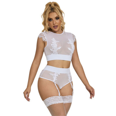 SUBBLIME – 954048 SUJETADOR + PANTIES CON LIGUERO BLANCO L/XL