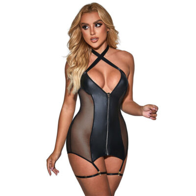 SUBBLIME – 954444 VESTIDO SEXY DE REJILLA CUERO NEGRO S/M