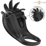 INTENSE – MABEL ANILLO VIBRADOR 10 VIBRACIONES CON ESTIMULADOR DE CLÍTORIS NEGRO
