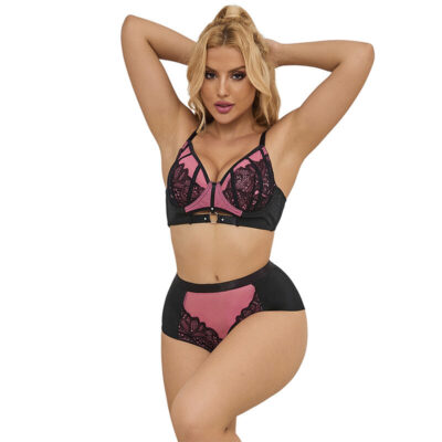 SUBBLIME – 955588 CONJUNTO SUJETADOR CON CREMALLERA DE MALLA DE CHAROL ROSA L/XL