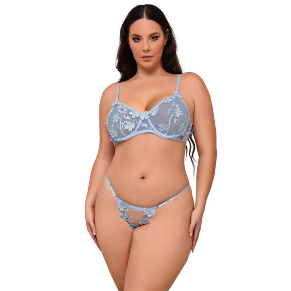 SUBBLIME – 957636 CONJUNTO SUJETADOR Y PANTIES CON BORDADOS DE FLORES CELESTE L/XL