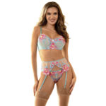 SUBBLIME – 957650 CONJUNTO SUJETADOR Y LIGUERO CON BORDADOS DE FLORES ROSAS L/XL