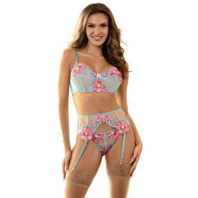 SUBBLIME – 957650 CONJUNTO SUJETADOR Y LIGUERO CON BORDADOS DE FLORES ROSAS L/XL