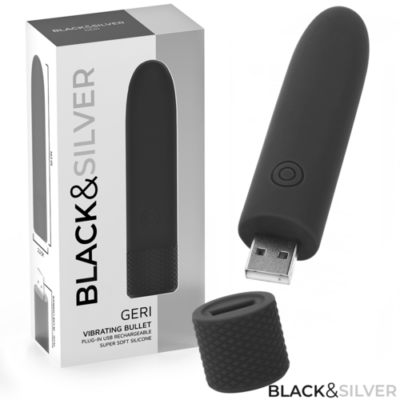 BLACK & SILVER – GERI BALA VIBRADORA RECARGABLE POR USB 8 VIBRACIONES NEGRO 10 X 2.2 CM