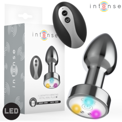 INTENSE – PLUG ANAL TALLA M DE METAL VIBRADOR CON LUCES LED MULTICOLOR Y CONTROL REMOTO